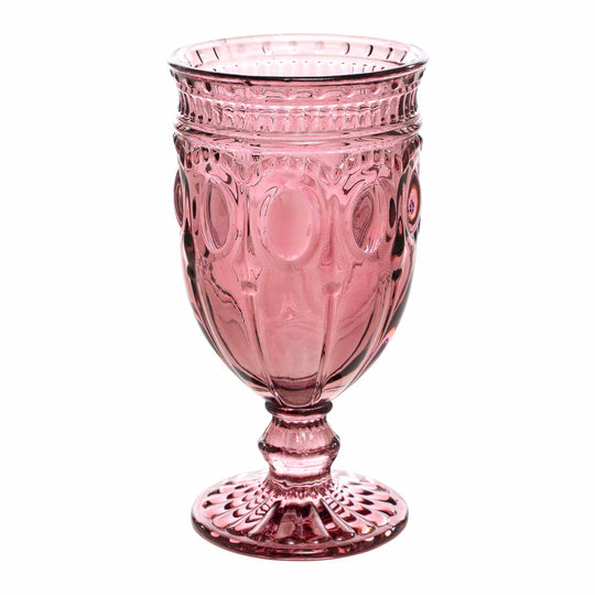 Vintage Embossed Glass Goblet - Blush