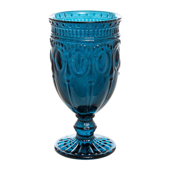 Vintage Embossed Glass Goblet - Navy
