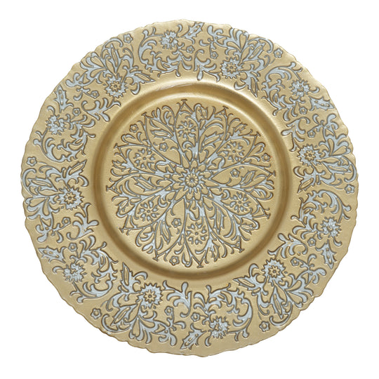 Floral Patten Glass Charger Plate 13" - Gold