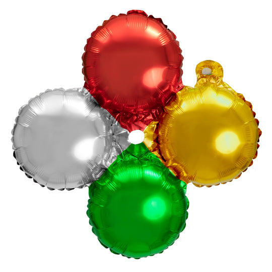 12" Quad Mylar Balloon 50pc/pack - Multicolor - Green, Red, Silver, and Gold