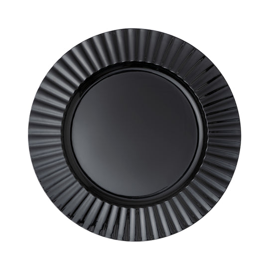 13" Black Fluted Edge Plastic Charger Plate for Elegant Dining