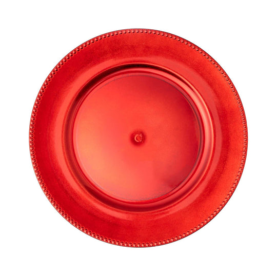 Beaded Edge Plastic Charger Plate 13" - Red