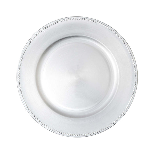 Beaded Edge Plastic Charger Plate 13" - Silver