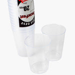 Premium Plastic Cup - 12 oz. Clear 2 cups in front of packaging