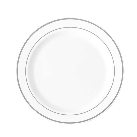 Shiny Trim Deluxe Disposable Dinner Plate - Silver - Pack of 12