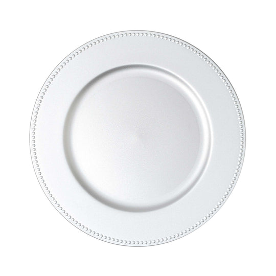 Matte Beaded Edge Plastic Charger Plate 13" - Silver