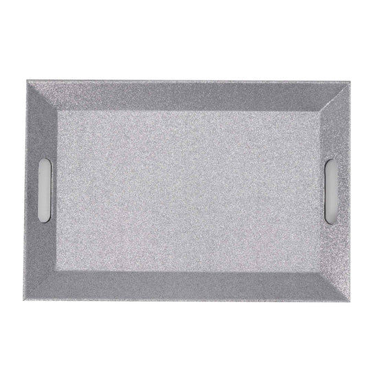Glitter Rectangle Plastic Plate Silver