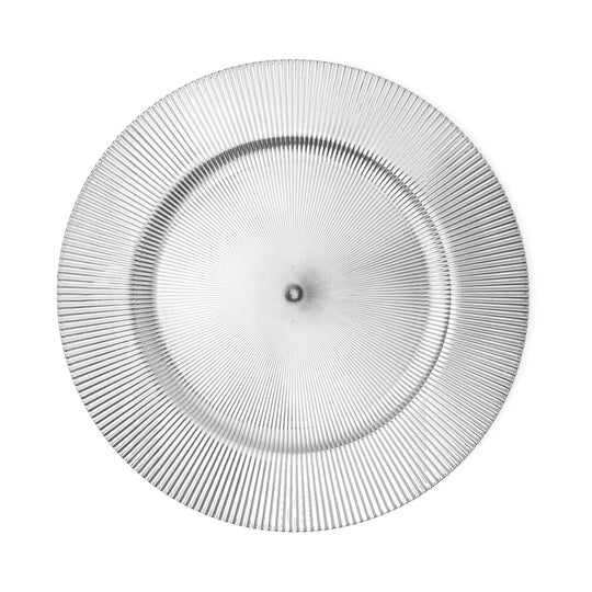 Stripe Etched Plastic Charger Plate 13" - Silver