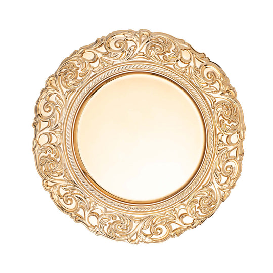 Baroque Plastic Charger Plate With Filigree Rim 14" - Gold