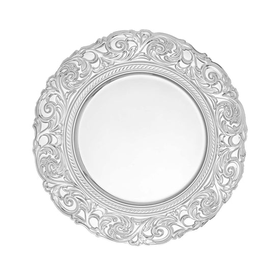 Baroque Plastic Charger Plate With Filigree Rim 14" - Silver