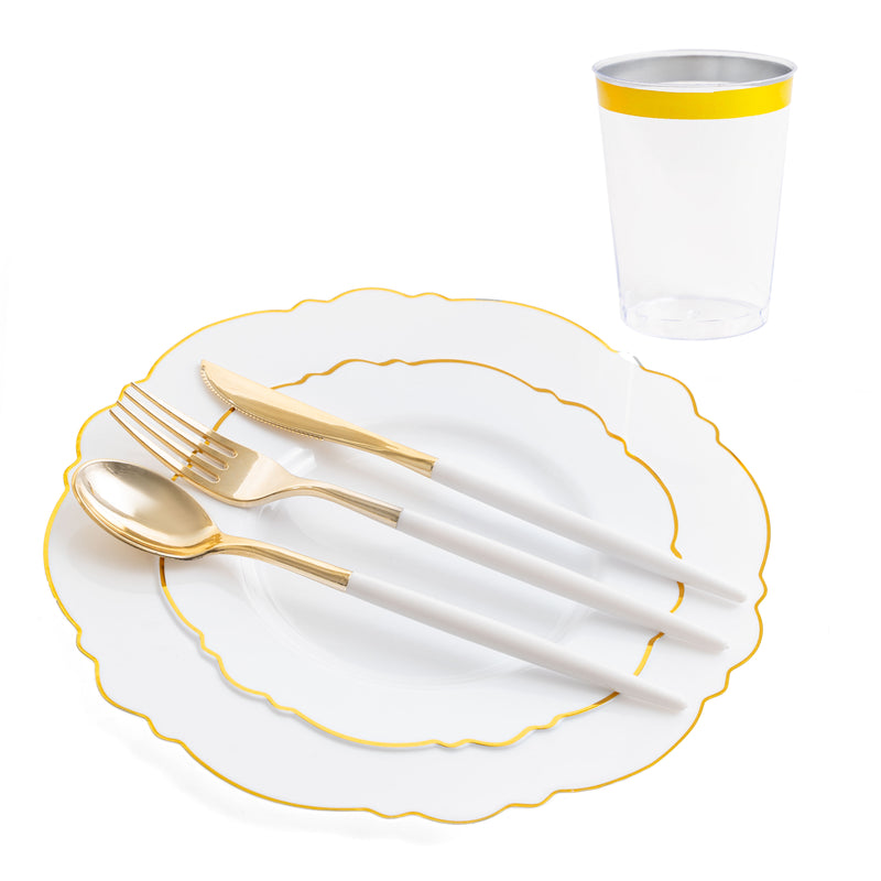 White Plastic Celebration Dinnerware Set - Events and Crafts-DecorFest