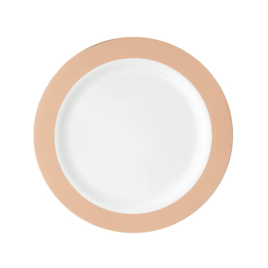 10.5" Disposable Deluxe Plastic Plate with Metallic Rim - Rose Gold
