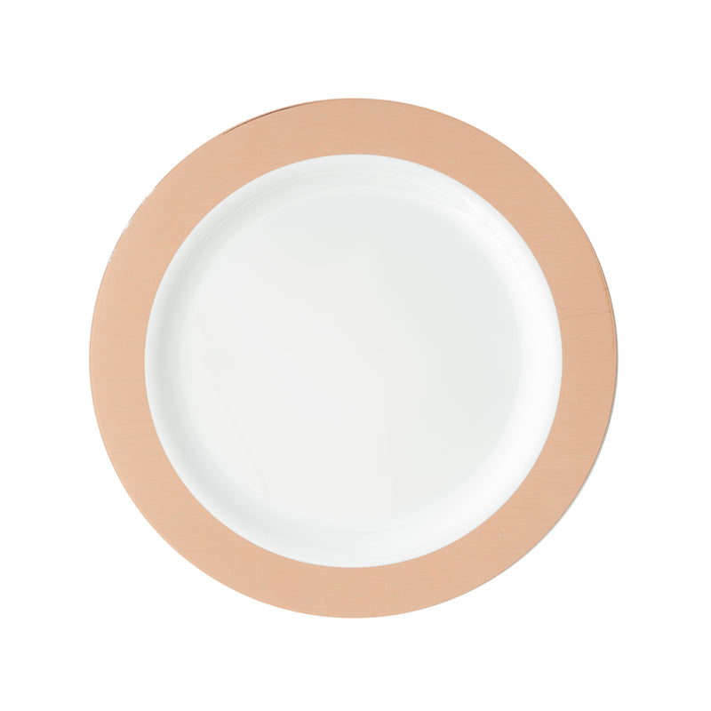 10.5" Disposable Deluxe Plastic Plate (12-Pack) with Metallic Rim - Rose Gold - Events and Crafts-DecorFest