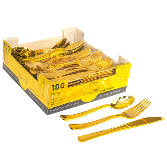 Plastic Premium Cutlery Set - 100 Pcs - Gold