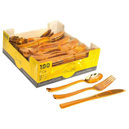 Plastic Premium Cutlery Set - 100 Pcs - Rose Gold