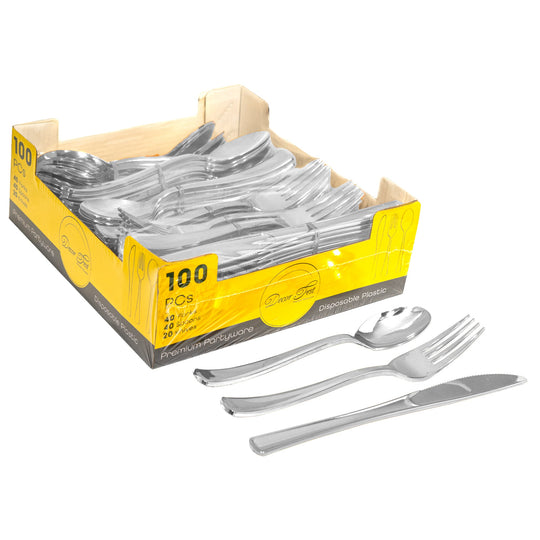 Plastic Premium Cutlery Set - 100 Pcs - Silver