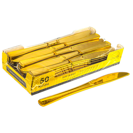 Plastic Premium Knives Set - 50 pcs - Gold