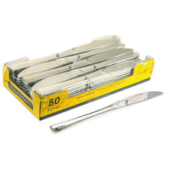 Plastic Premium Knives Set - 50 pcs - Silver