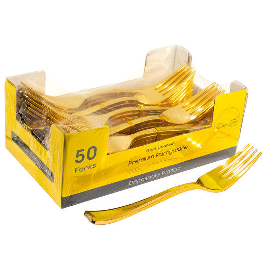 Plastic Premium Forks Set - 50 Pcs - Gold