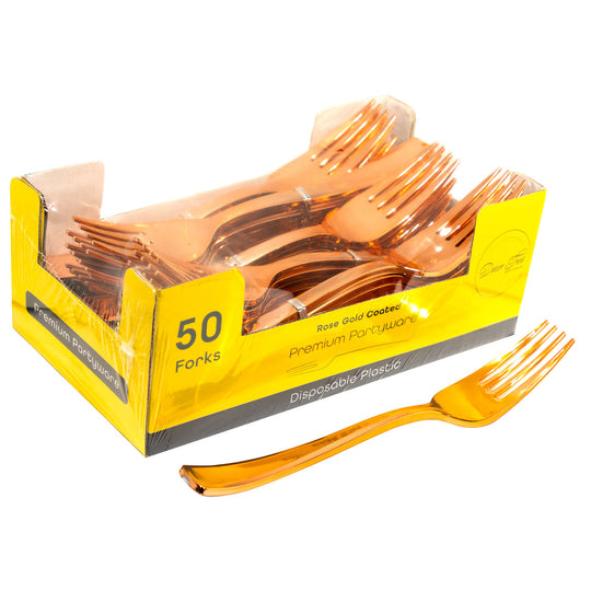 Plastic Premium Forks Set - 50 Pcs - Rose Gold