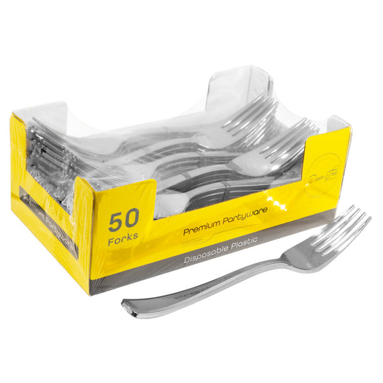 Plastic Premium Forks Set - 50 Pcs - Silver