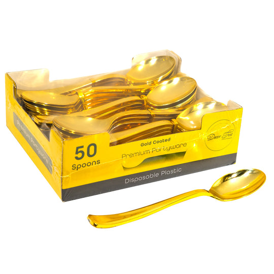 Plastic Premium Spoons Set - 50 Pcs - Gold