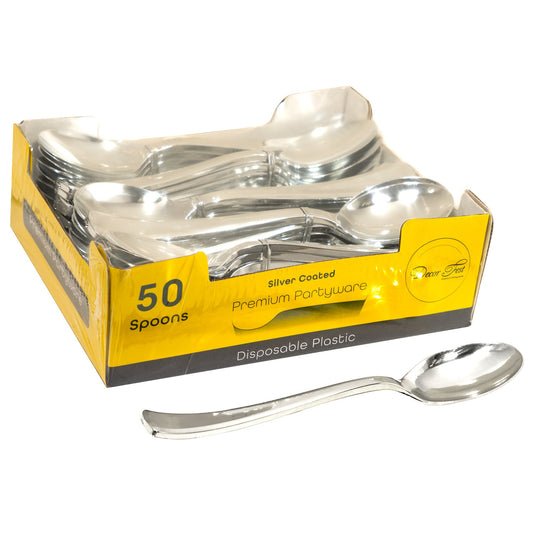 Plastic Premium Spoons Set - 50 Pcs - Silver