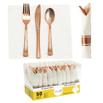 Premium Pre-rolled Napkin and Plastic Cutlery Set, Set of 50 – Rose Gold - Events and Crafts-DecorFest