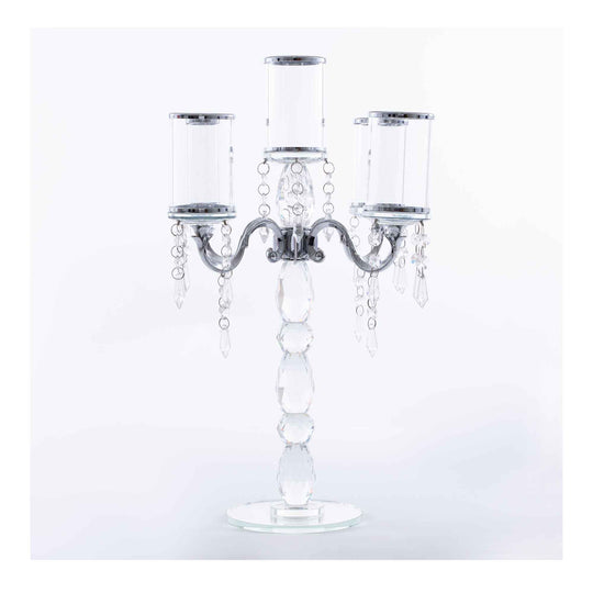 Crystal Candelabra 5 arm with Glass Cylinders 19.5" - Silver