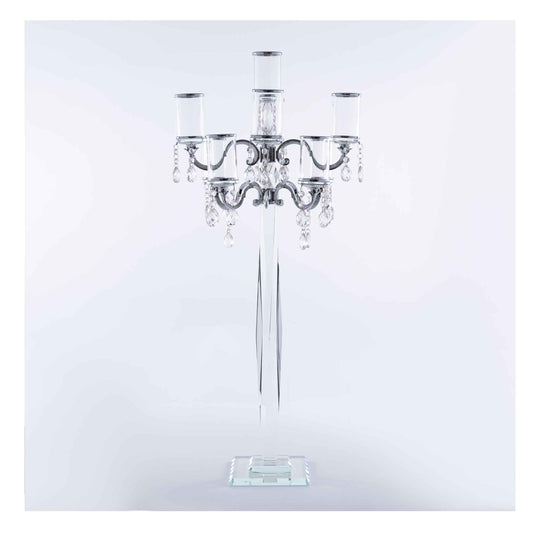 Crystal Candelabra 8 arm with Glass Cylinders  38" -  Silver