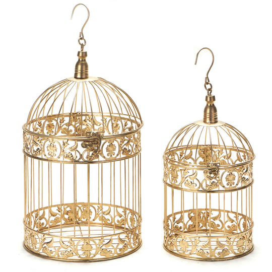 Set of 2 Hanging Birdcages - Gold
