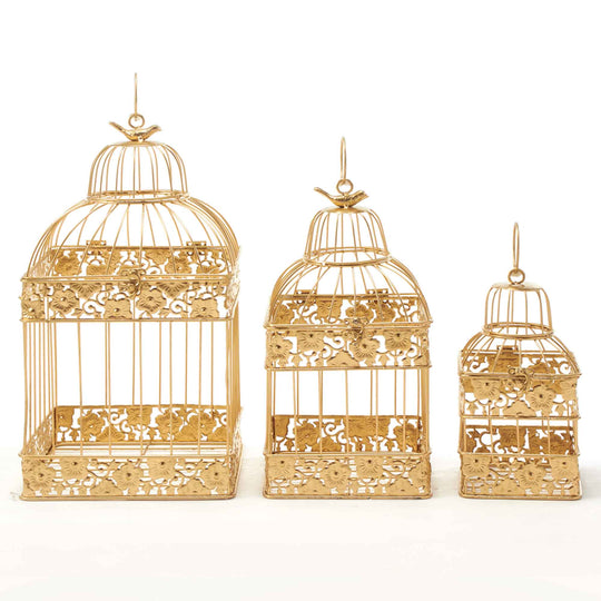 Set of 3 Square Birdcages - Gold