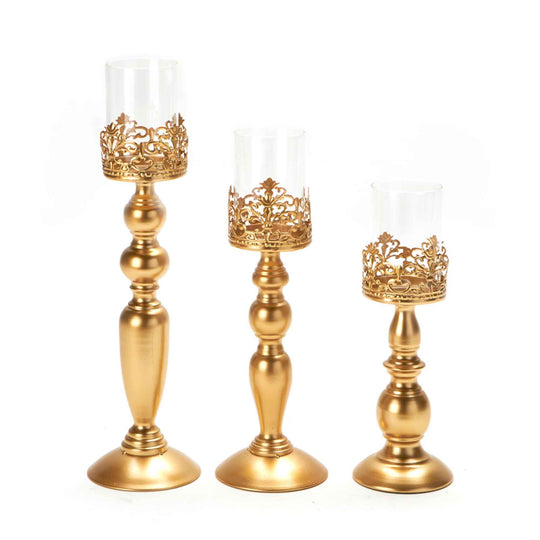 Set of 3 Metal Candle Holders - Gold