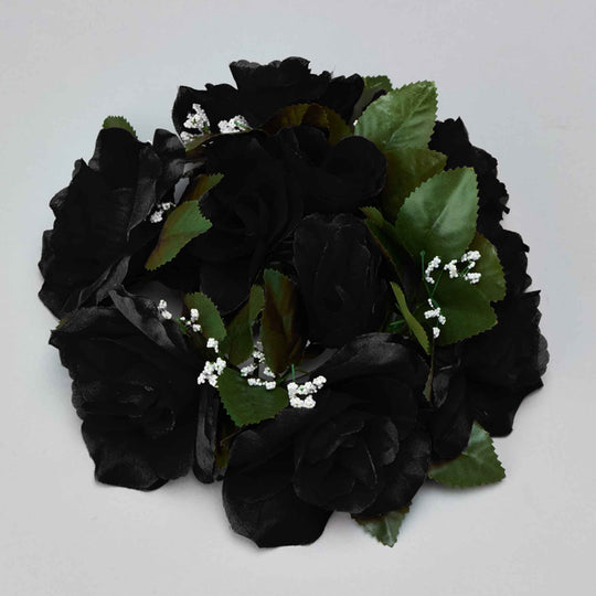 Fabric Flower Ring - Black - Pack of 12