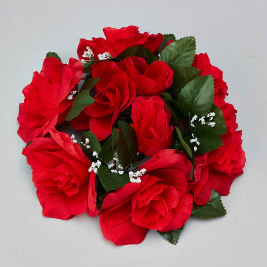 Fabric Flower Ring - Red - Pack of 12