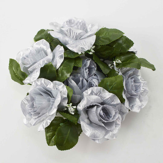 Fabric Flower Ring - Silver - Pack of 12