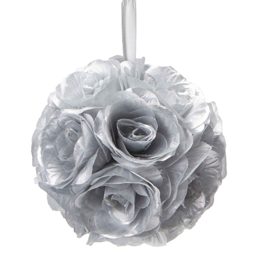 Ten Inch Floral Pomander - Silver