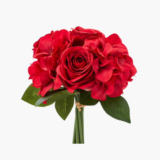 Artificial Hydrangea and Rose Nosegay - Red