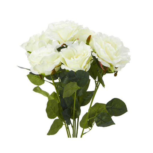Artificial Full Bloom Rose Bouquet - Cream