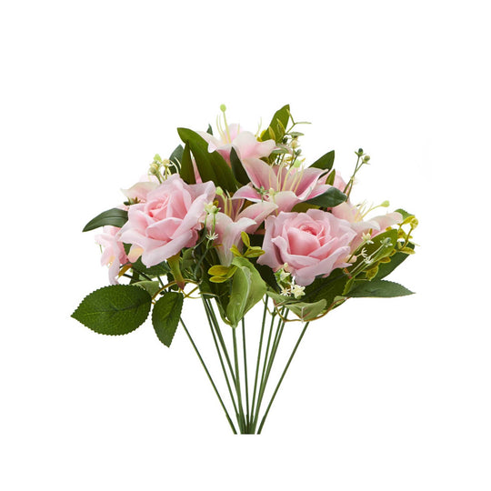 Artificial Rose and Lily Bouquet-Pink