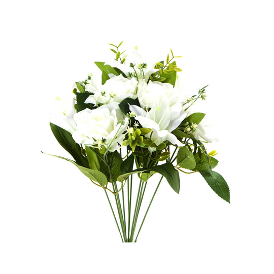 Artificial Rose and Lily Bouquet-White