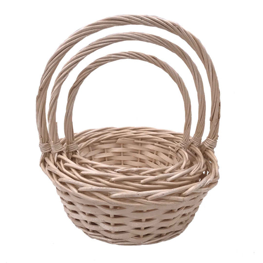 Round Wicker Baskets with Handle Set of 3 - Natural