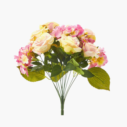 Faux Hydrangea and Rose Bouquet-Ivory/Pink