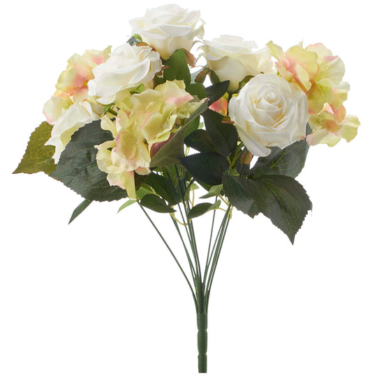 Faux Hydrangea and Rose Bouquet-White/Green