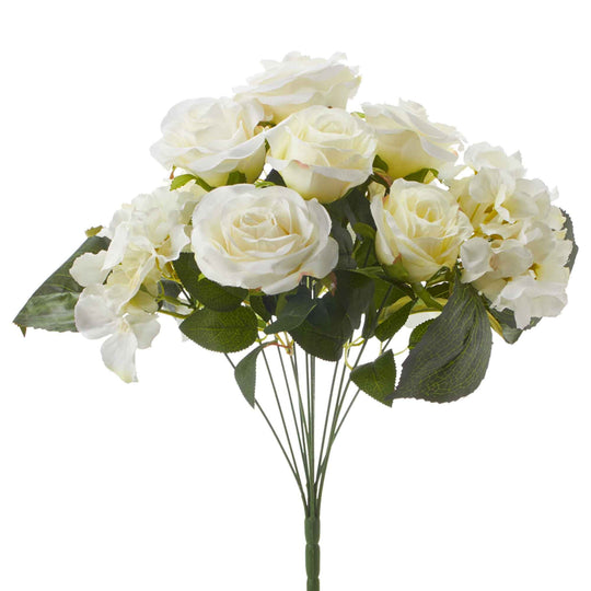 Faux Hydrangea and Rose Bouquet-White