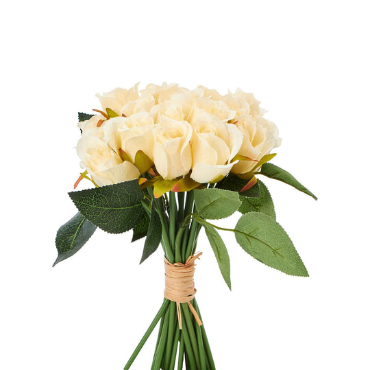 Artificial Rose Bud Flower Bouquet - Ivory