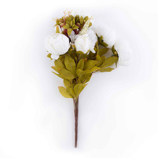 Artificial Peony W/ Mixed Flower Bouquet 19"-White