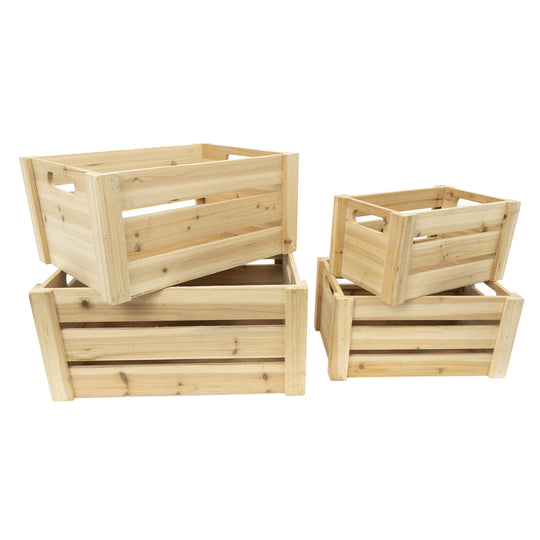 Decorative Natural Wood Crate 4 Piece Set