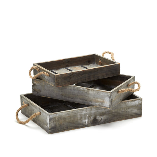 Vintage Wood Serving Tray 3 Piece Set