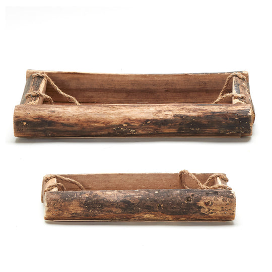 Rustic Wood Tray 2 Piece Set